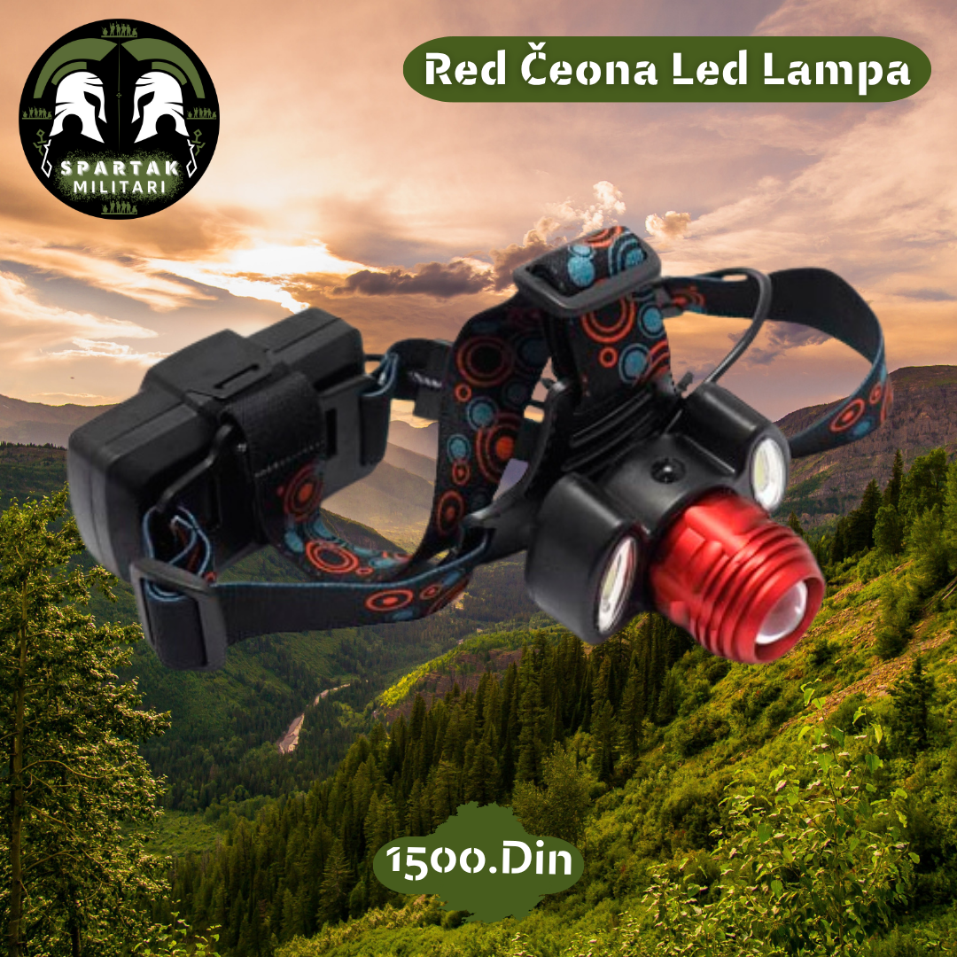LED lampa sa crvenim sočivom i baterijskim kućištem