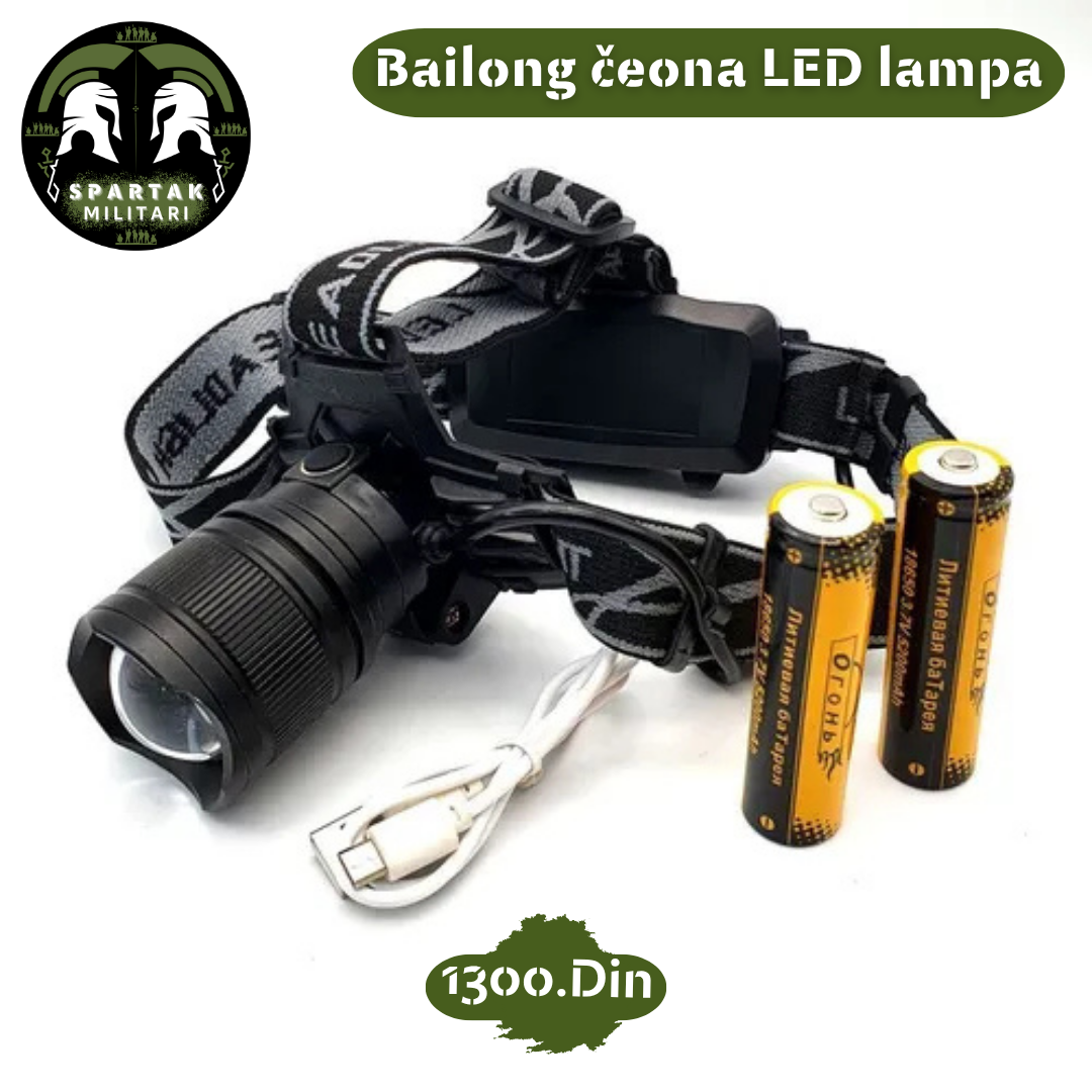 Bailong čeona LED lampa sa USB kablom i dvema 18650 baterijama.