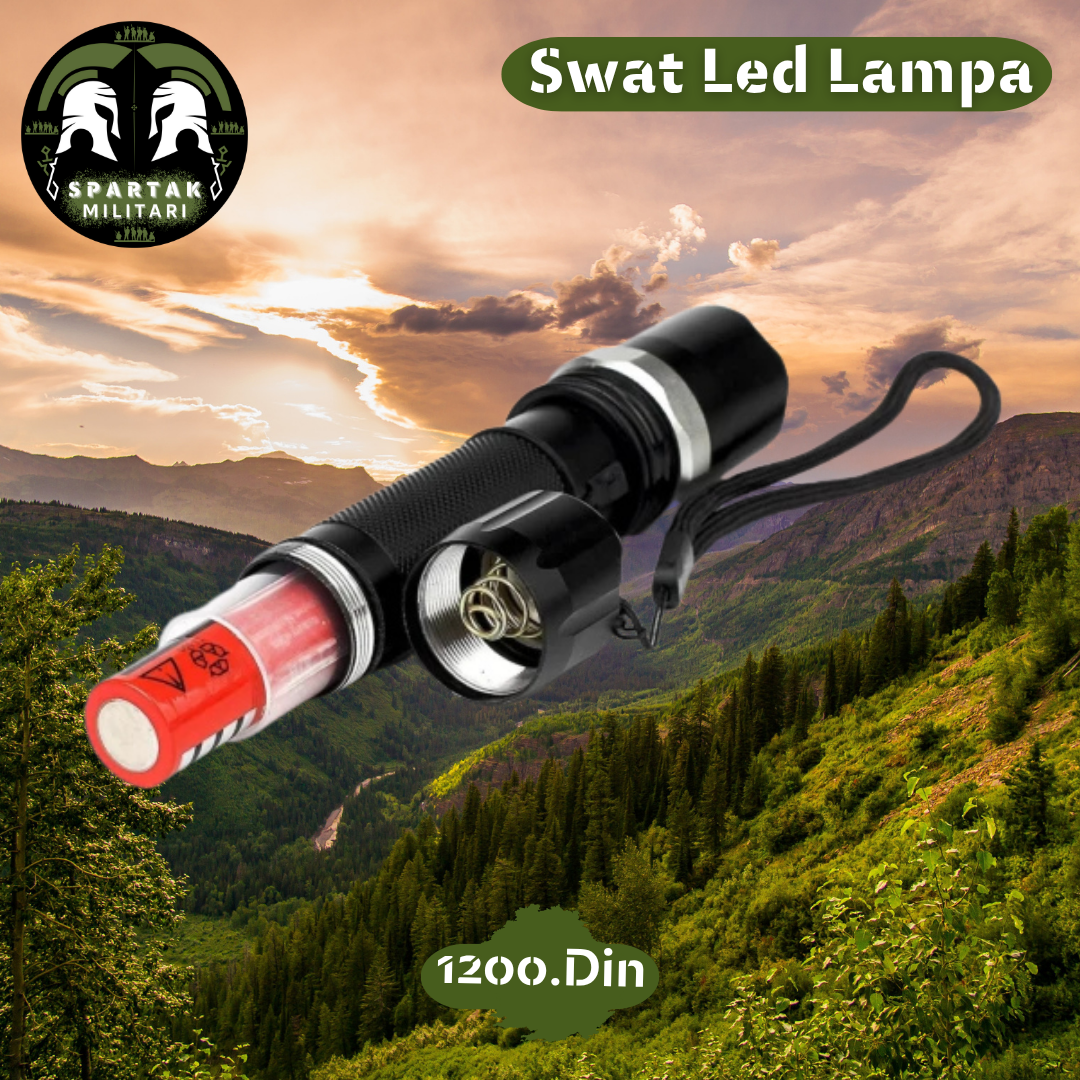 Swat LED lampa otvorena s prikazom punjive baterije 18650
