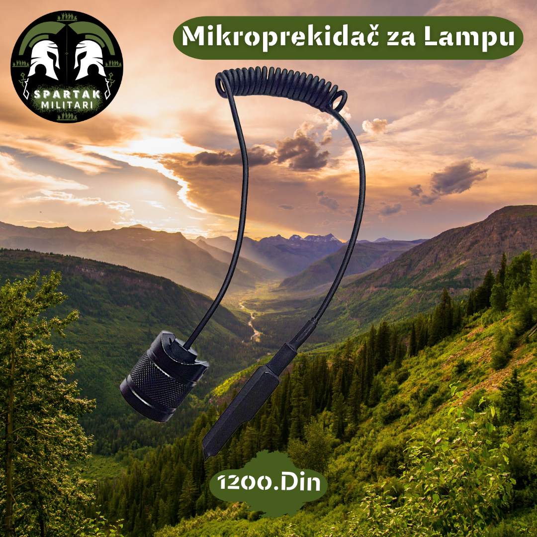 Spiralni kabl i mikroprekidač za lampu prikazani sami na svetloj pozadini.
