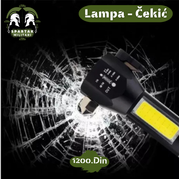 Lampa-čekić razbija prozorsko staklo – idealna za vanredne situacije.