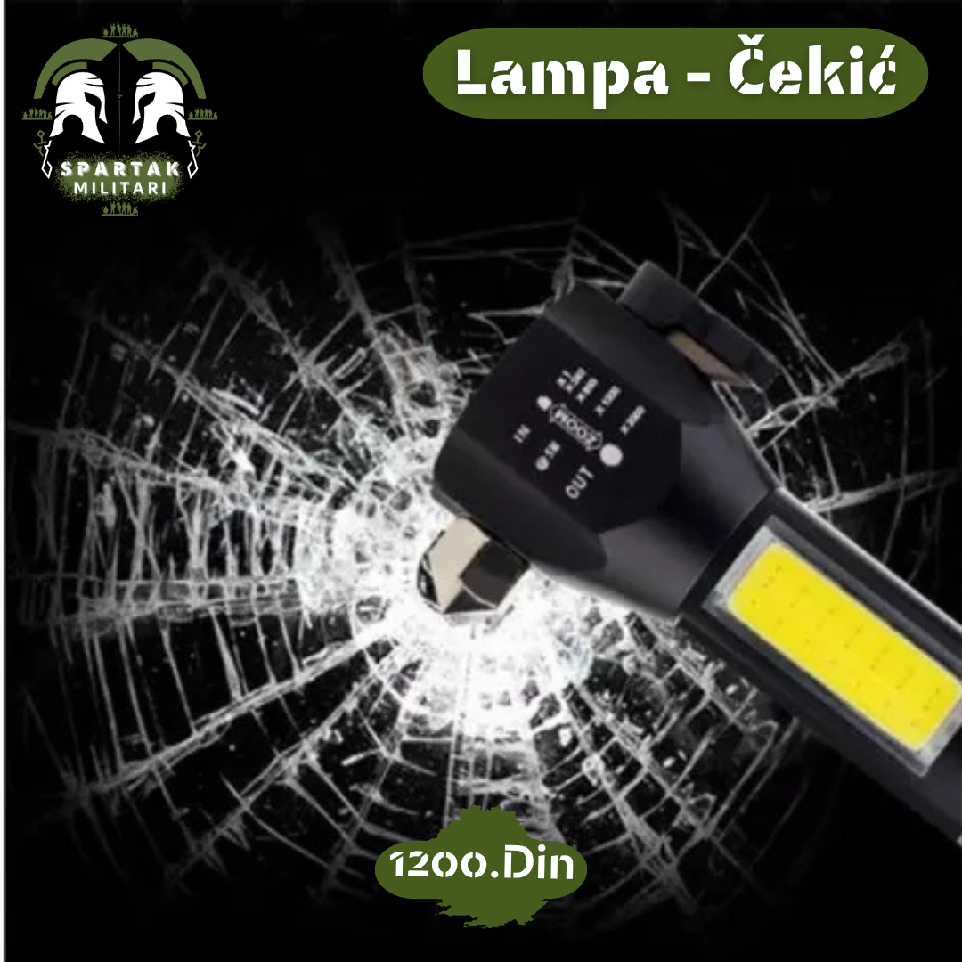 Lampa-čekić razbija prozorsko staklo – idealna za vanredne situacije.