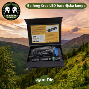 "Bailong Cree LED baterijska lampa u zaštitnoj kutiji sa punjačem i baterijom, idealna za outdoor aktivnosti poput lova, planinarenja i kampovanja – 2500 dinara"